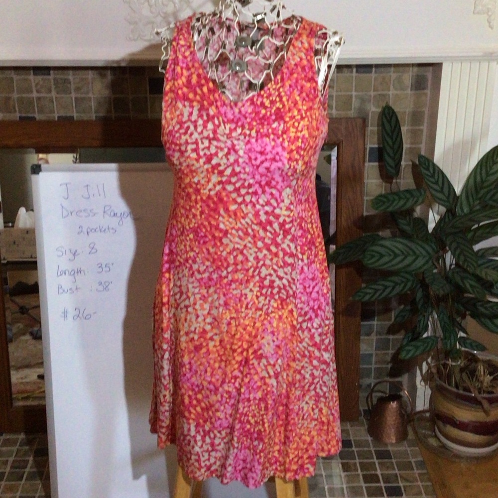 J. Jill Pink and Orange Patterned Midi Dress
